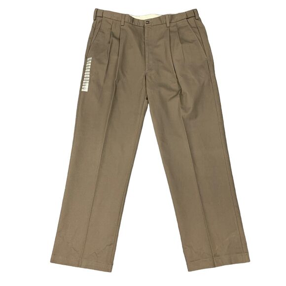 Haggar Pants Mens 38 Bark Pleated Front Classic American Fit Wrinkle Free Cotton - Picture 1 of 12
